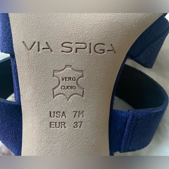 Via Spiga, Blue Suede Tri-strap w/ ankle strap, sandal. Sz 7 M. - Picture 10 of 10